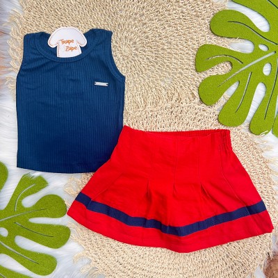 Conj. Regata e Short Saia Cheerleader - Marinho e Vermelho